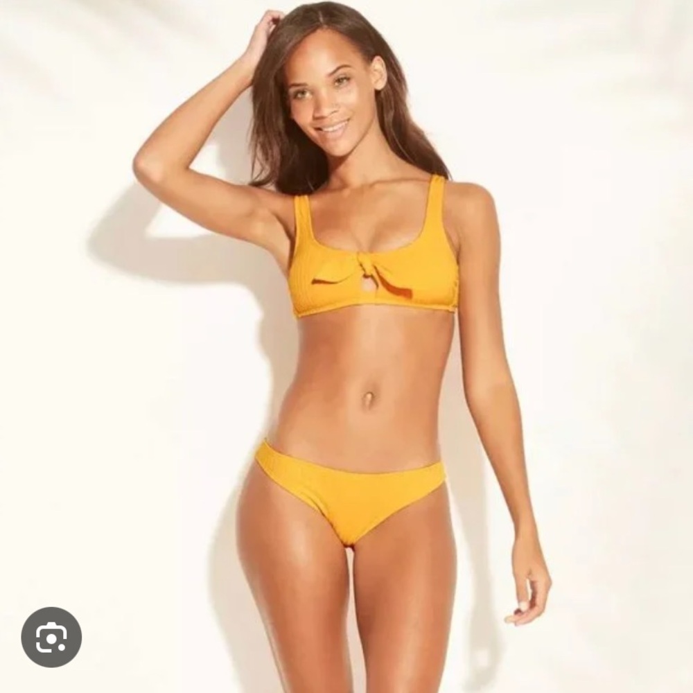 Mustard xhilaration tie front bikini